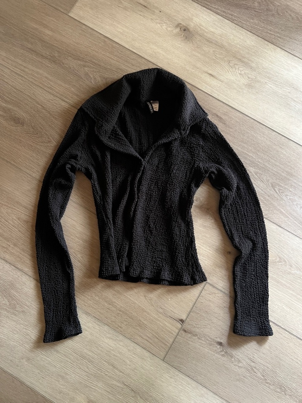 H&M Black Textured Open Collar Sweater Cardigan - Women